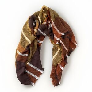 Womens Large Brown Plaid Blanket Scarf Soft Acrylic